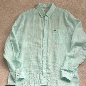 Linen 100% Lacoste Green , Regular fit, Casual Button Down